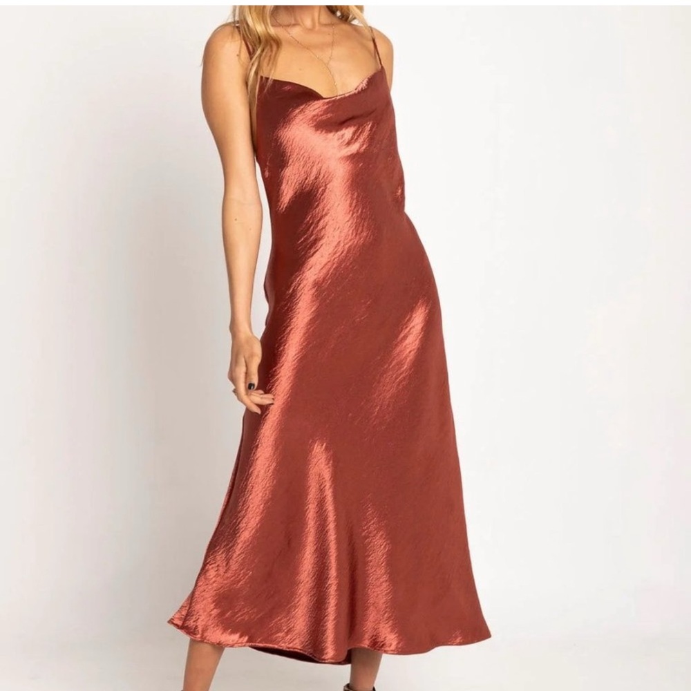 Satin Slip Dress in Rust